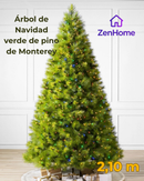 2,10m - Árbol de Navidad verde de pino de Monterey con ramas largas, soporte de metal y micro LED de colores integrados