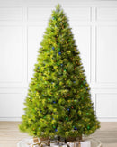 1,80m - Árbol de Navidad verde de pino de Monterey con ramas largas, soporte de metal y micro LED de colores integrados